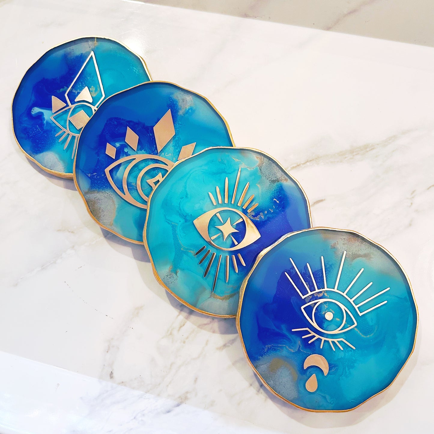 Evil Eye Coaster Set- Turquoise Blue