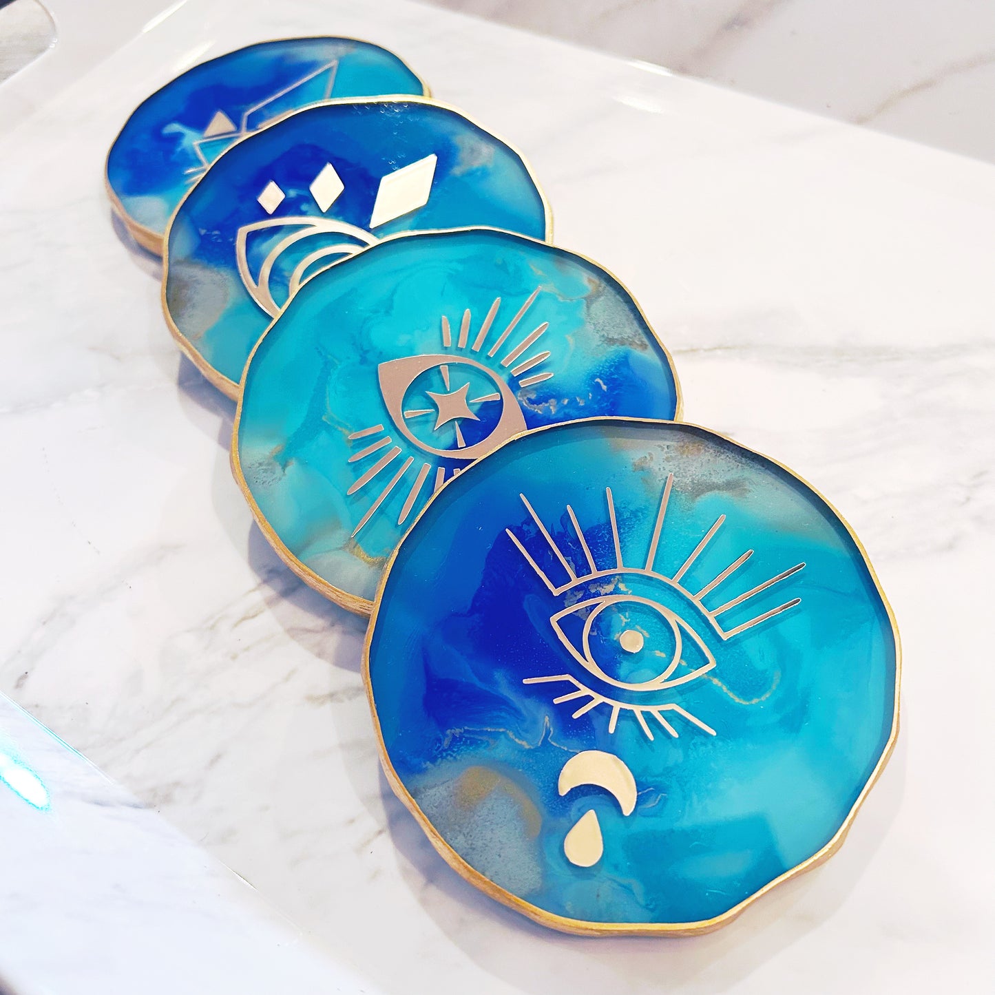 Evil Eye Coaster Set- Turquoise Blue