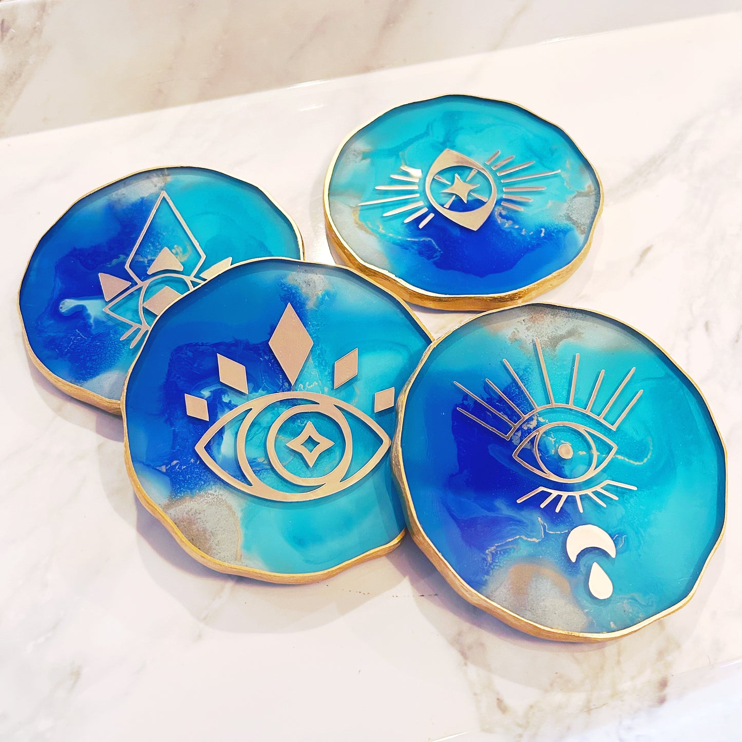 Evil Eye Coaster Set- Turquoise Blue