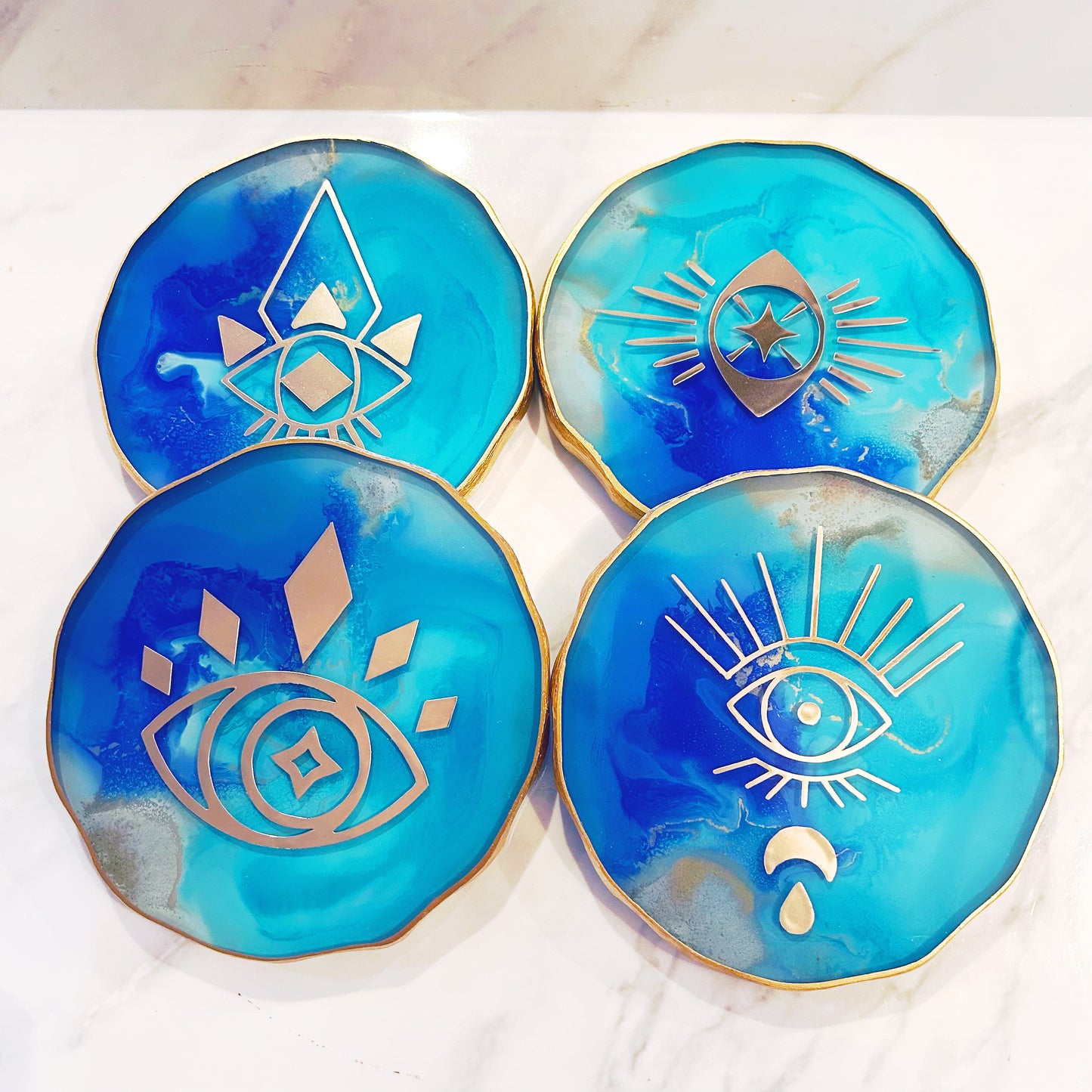 Evil Eye Coaster Set- Turquoise Blue