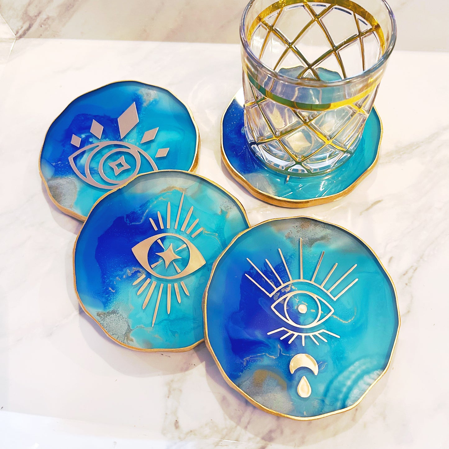 Evil Eye Coaster Set- Turquoise Blue