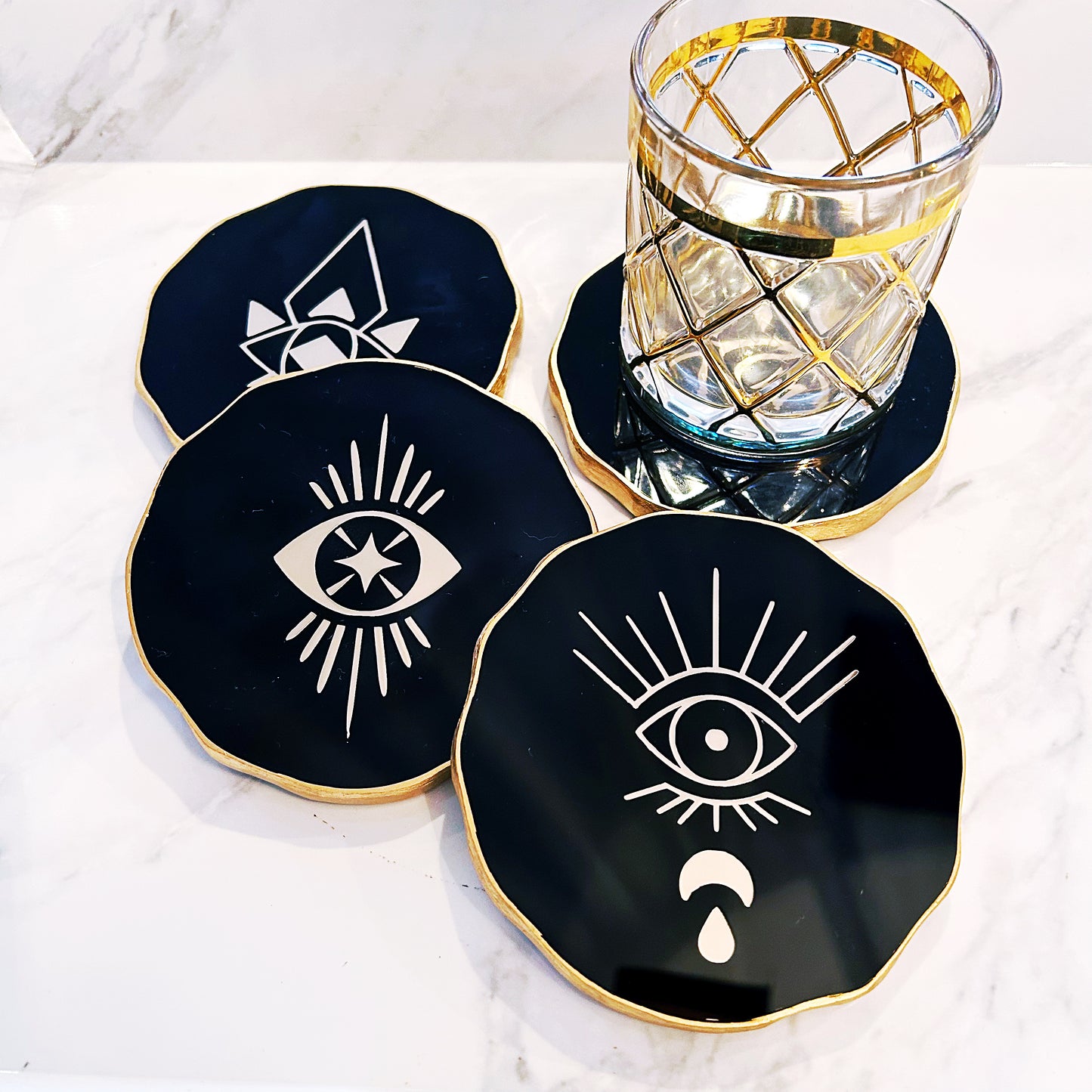 Evil Eye Coaster Set- Black