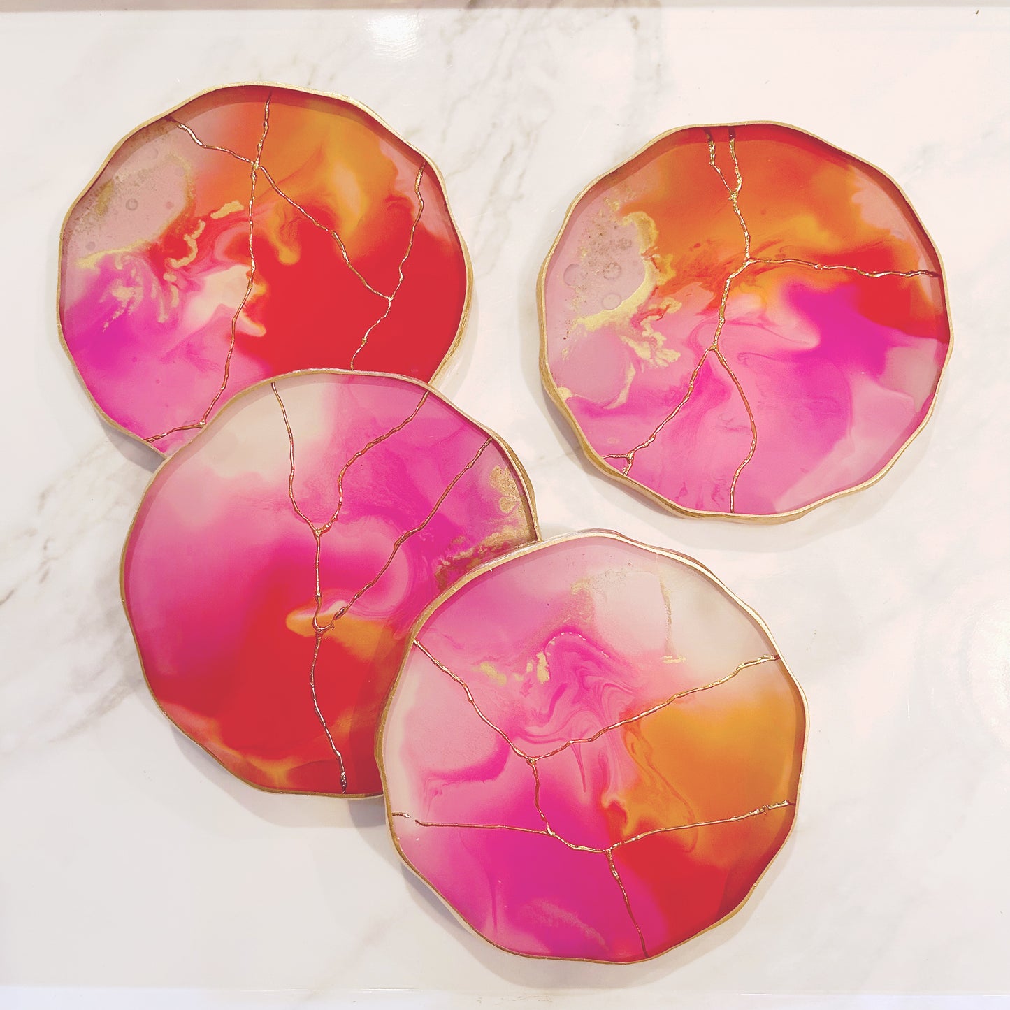 Pink, Orange & Gold Vein Coasters