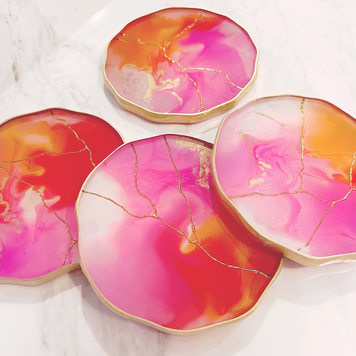 Pink, Orange & Gold Vein Coasters