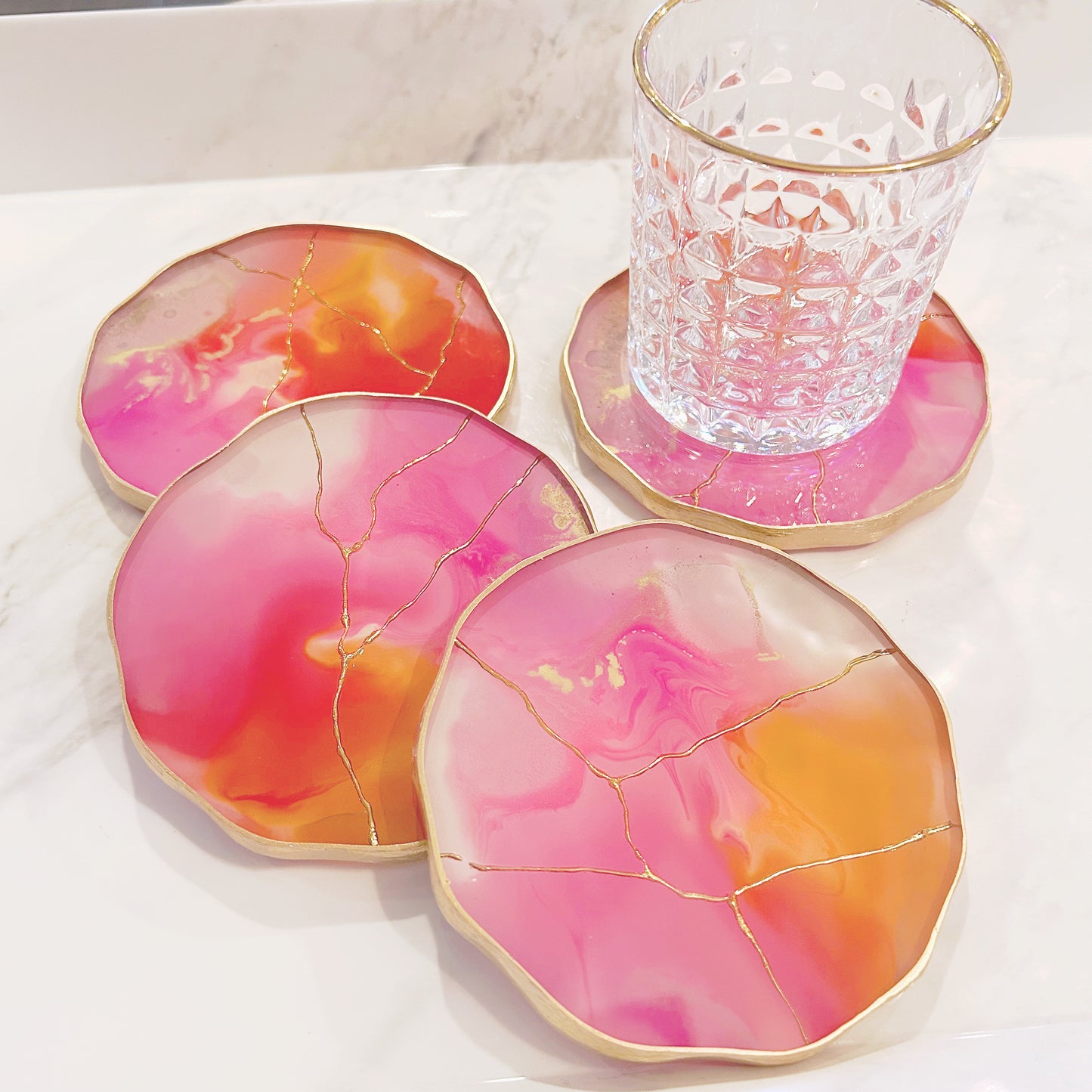 Pink, Orange & Gold Vein Coasters