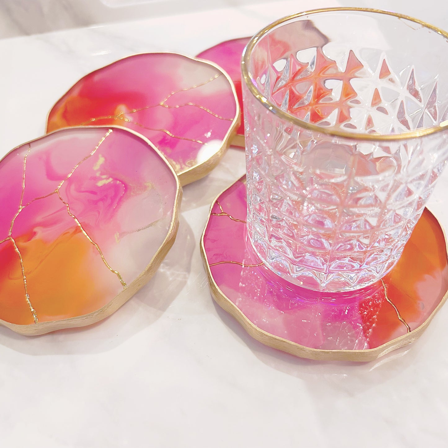 Pink, Orange & Gold Vein Coasters