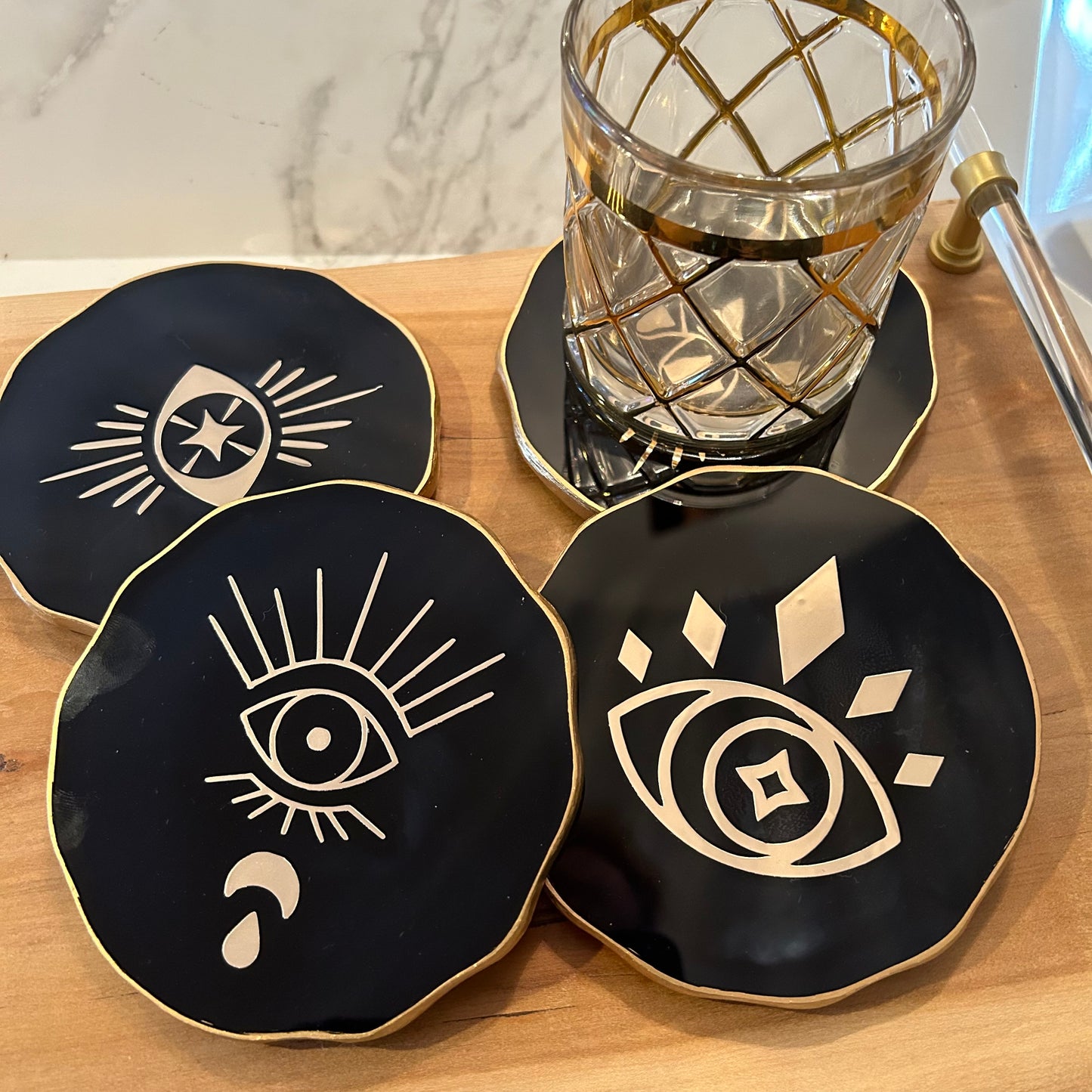 Evil Eye Coaster Set- Black