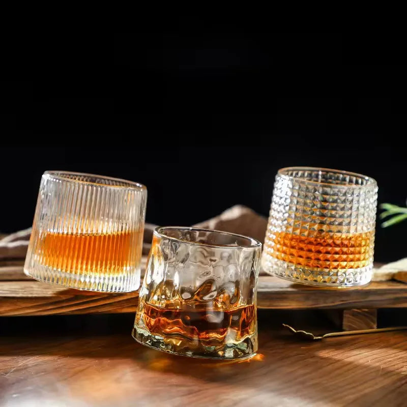 Spinning Whiskey Glass with Wooden Base