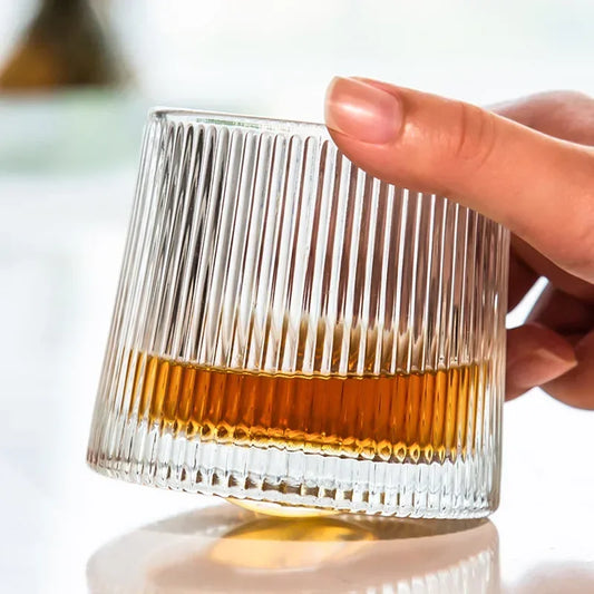 Spinning Whiskey Glass with Wooden Base