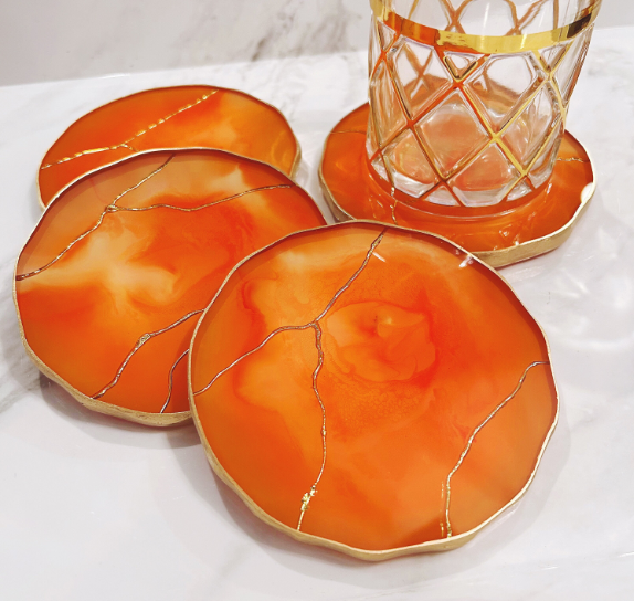 Valencia Orange & Gold Vein Coasters