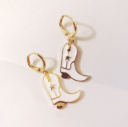 White & Gold Cowgirl Boot Earrings