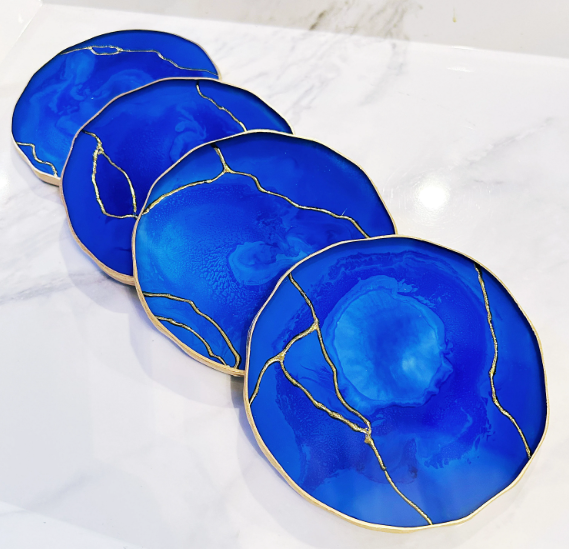 Cobalt Blue & Gold Vein Coasters