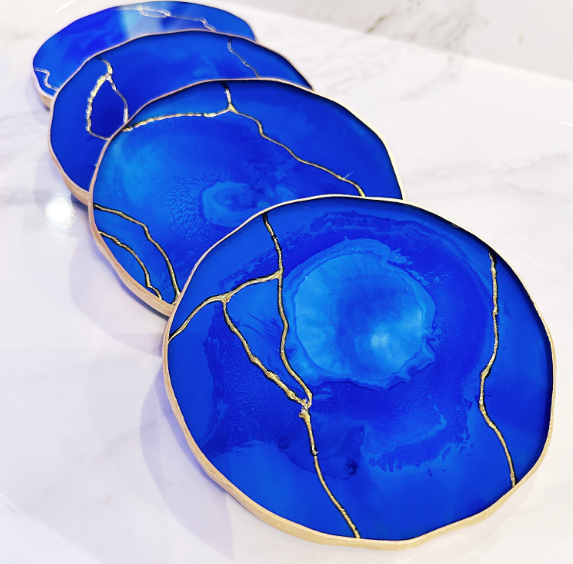 Cobalt Blue & Gold Vein Coasters