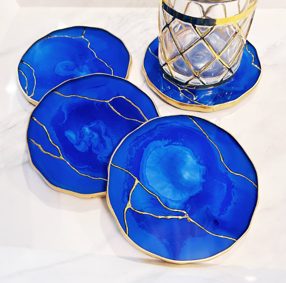 Cobalt Blue & Gold Vein Coasters