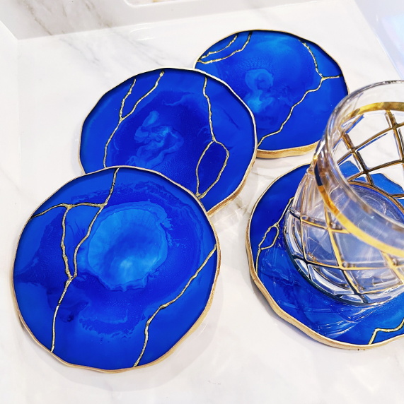 Cobalt Blue & Gold Vein Coasters