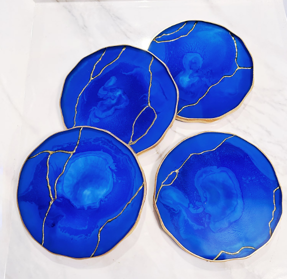 Cobalt Blue & Gold Vein Coasters