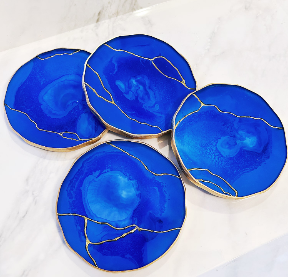 Cobalt Blue & Gold Vein Coasters