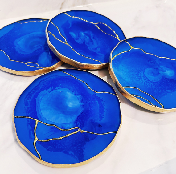 Cobalt Blue & Gold Vein Coasters