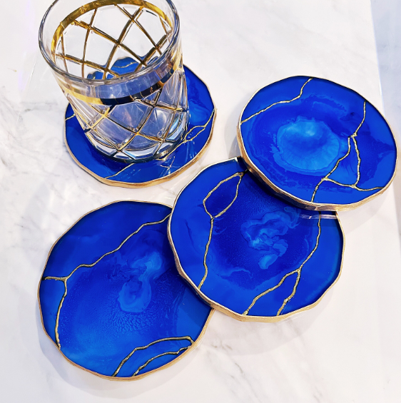 Cobalt Blue & Gold Vein Coasters