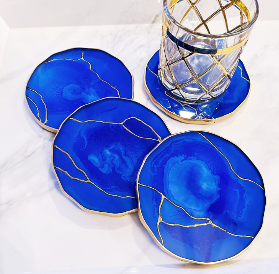 Cobalt Blue & Gold Vein Coasters