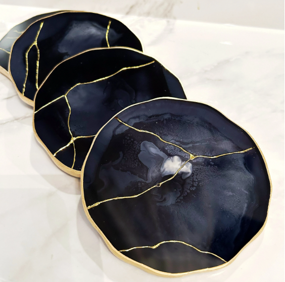 Black & Gold Vein Coasters