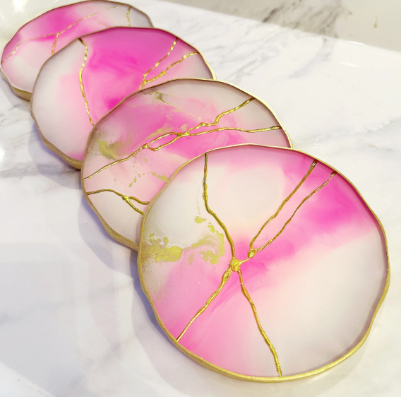 Light Pink & Gold Vein Coasters