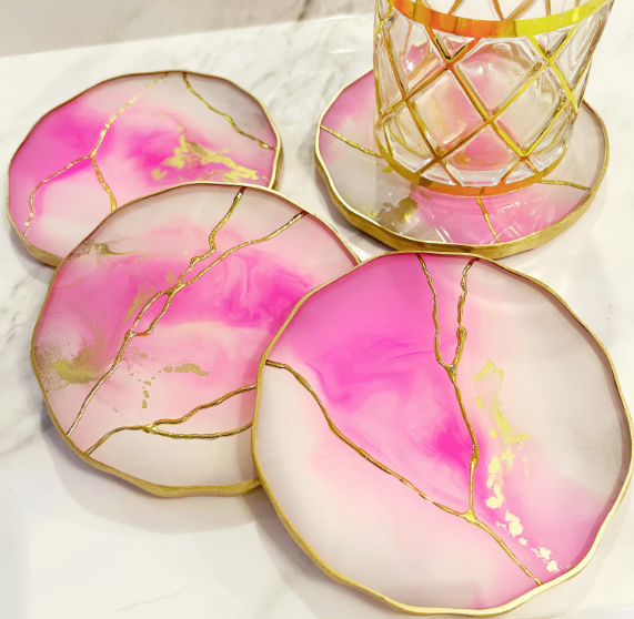 Light Pink & Gold Vein Coasters