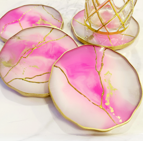 Light Pink & Gold Vein Coasters