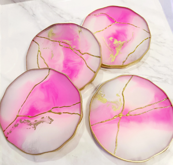 Light Pink & Gold Vein Coasters