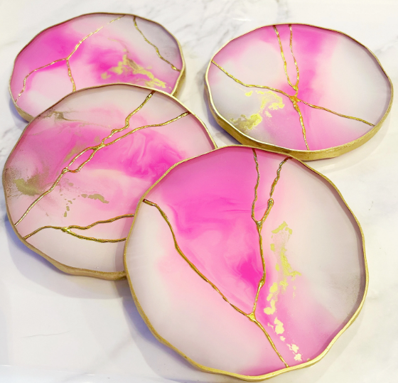 Light Pink & Gold Vein Coasters