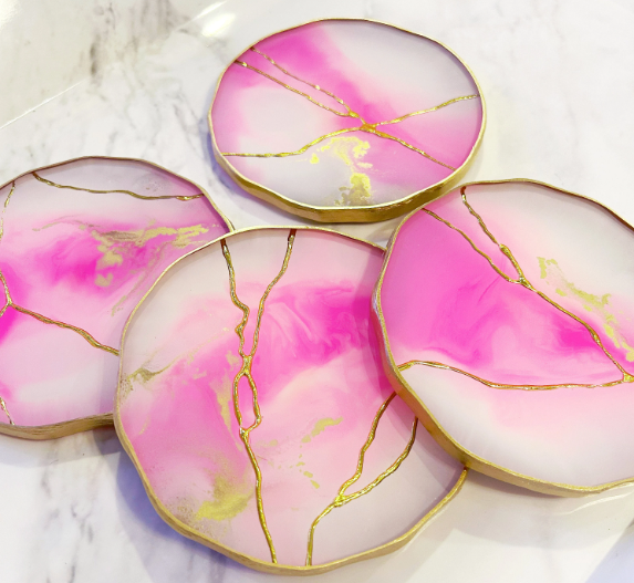 Light Pink & Gold Vein Coasters