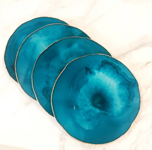 Teal & Gold Natural Coasters