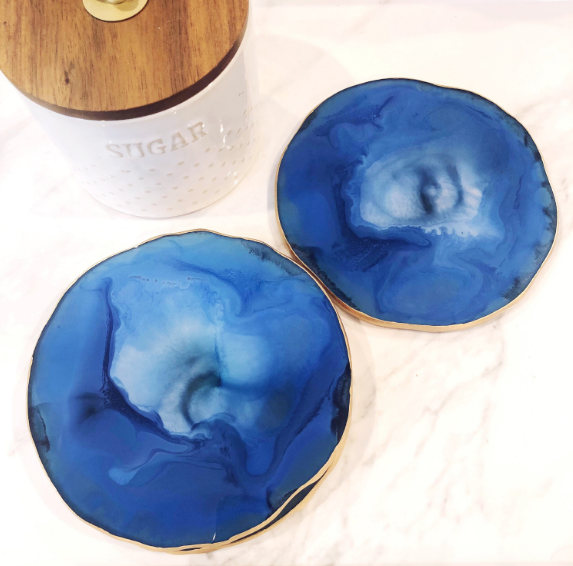 Azure Blue & Gold Natural Coasters