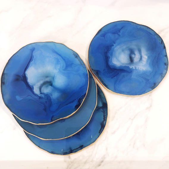 Azure Blue & Gold Natural Coasters