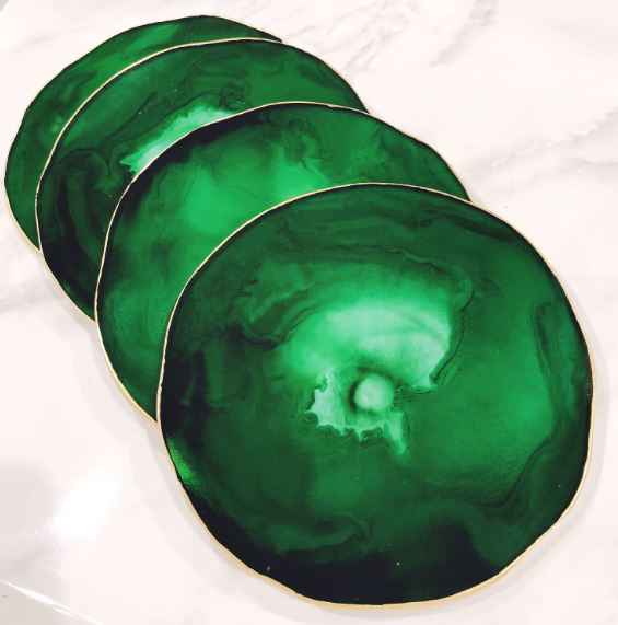 Emerald Green & Gold Natural Coasters