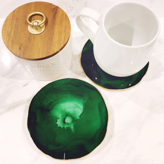 Emerald Green & Gold Natural Coasters