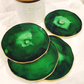 Emerald Green & Gold Natural Coasters