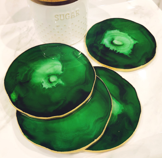 Emerald Green & Gold Natural Coasters