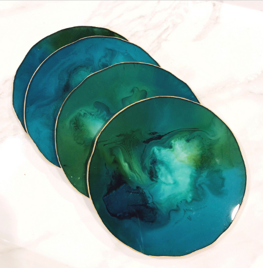 Marine Green/Blue & Gold Natural Coasters