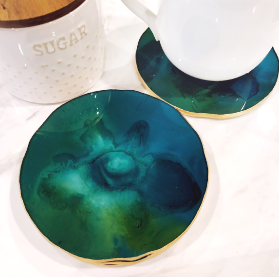 Marine Green/Blue & Gold Natural Coasters