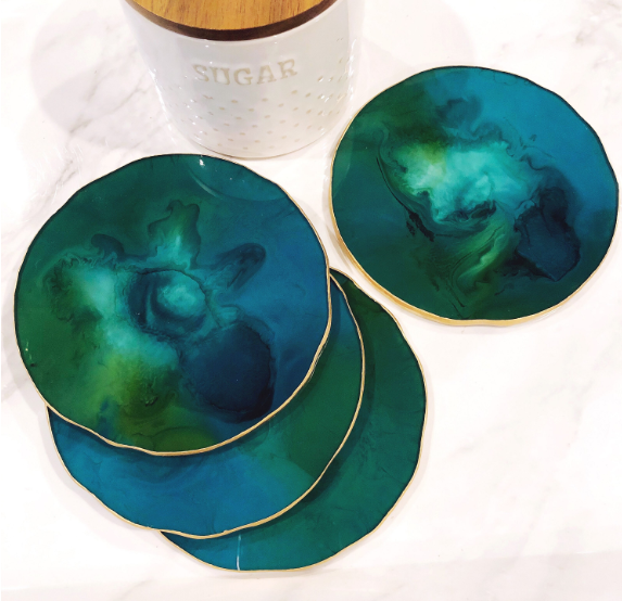 Marine Green/Blue & Gold Natural Coasters