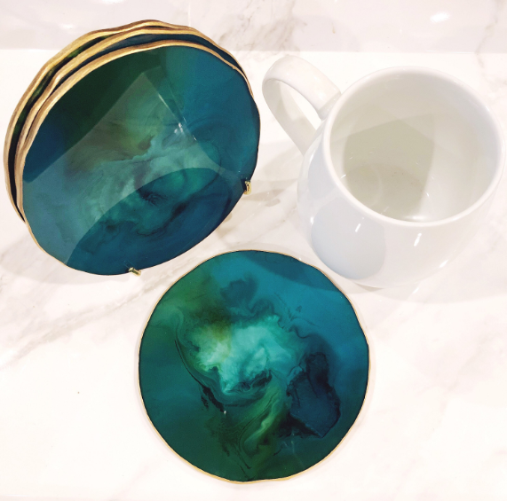 Marine Green/Blue & Gold Natural Coasters