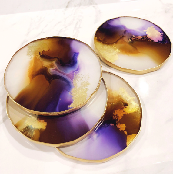 Amethyst, Teakwood & Gold Natural Coasters