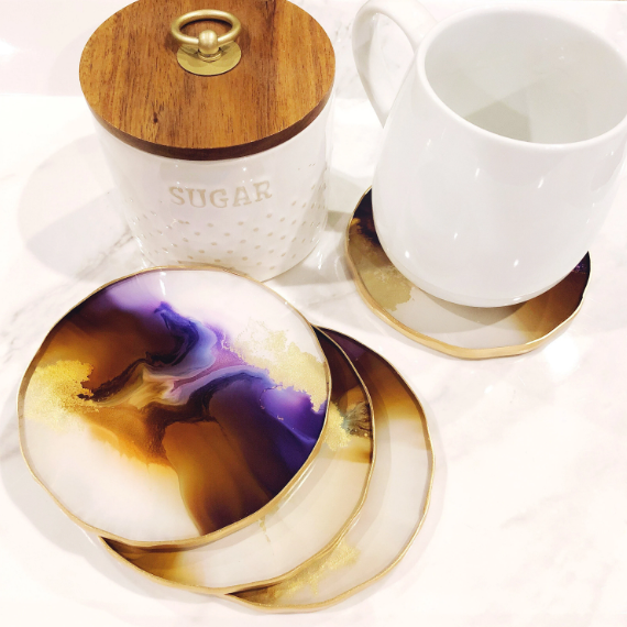 Amethyst, Teakwood & Gold Natural Coasters