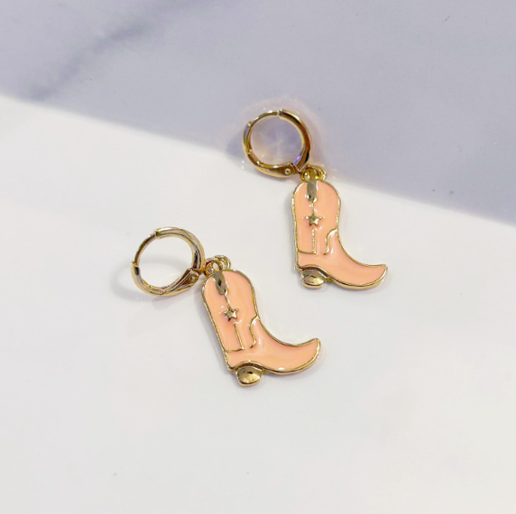 Soft Pink & Gold Cowgirl Boot Earrings