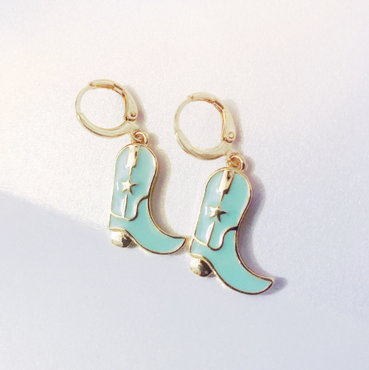 Turquoise & Gold Cowgirl Boot Earrings