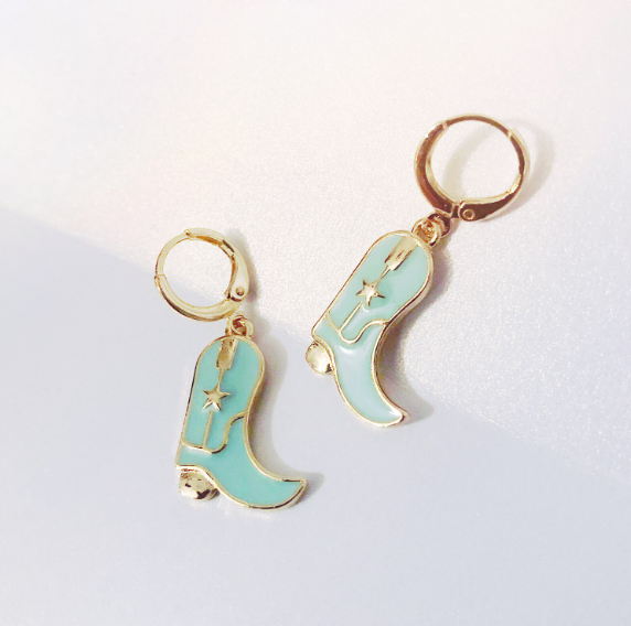 Turquoise & Gold Cowgirl Boot Earrings