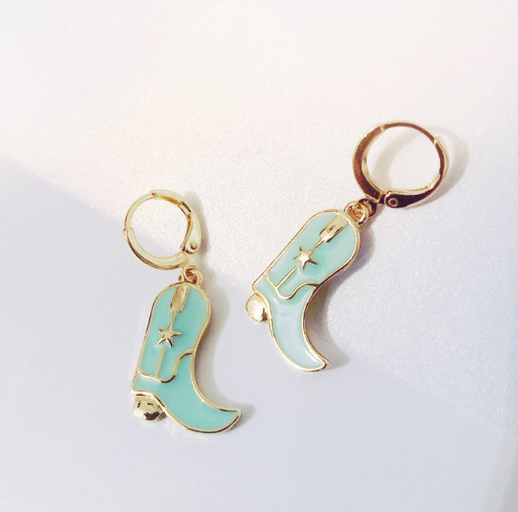 White & Gold Cowgirl Boot Earrings