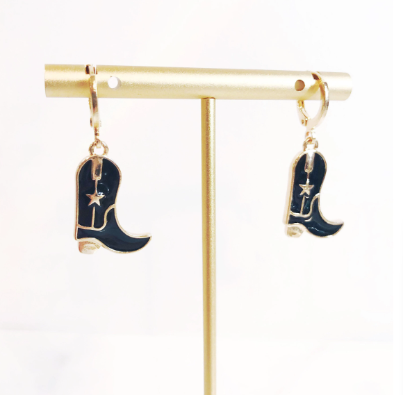 Black & Gold Cowgirl Boot Earrings